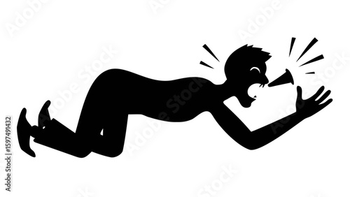 Silhouette Scream: A stark black silhouette of a person in a moment of intense expression, vocalizing a powerful scream.