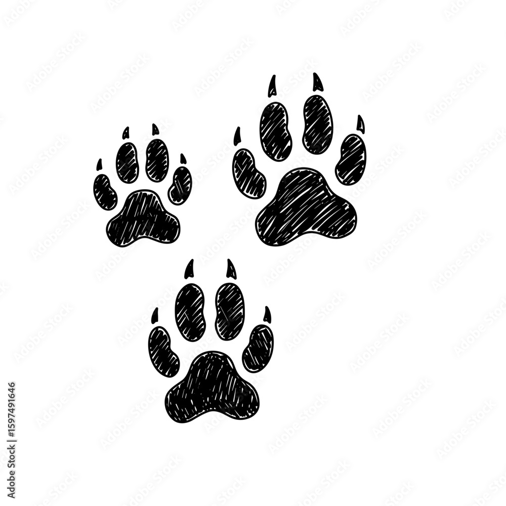 Fototapeta premium Paw prints in four variations on white background