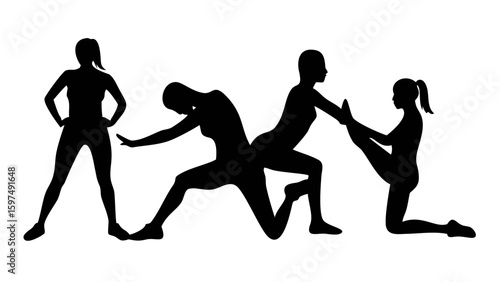Dynamic Forms of Yoga Silhouettes: The human body finds equilibrium and flows with a range of poses, showcasing physical and mental resilience.