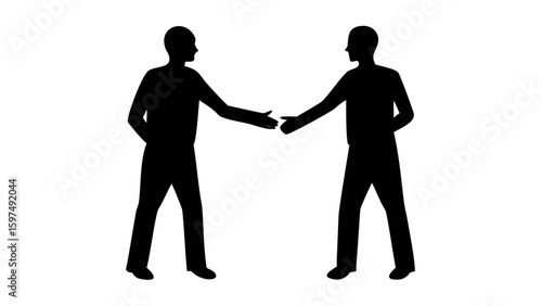 Agreement in Silhouette: Two figures extending hands to each other in a gesture of agreement, symbolizing a partnership, a deal sealed, or a moment of unity.