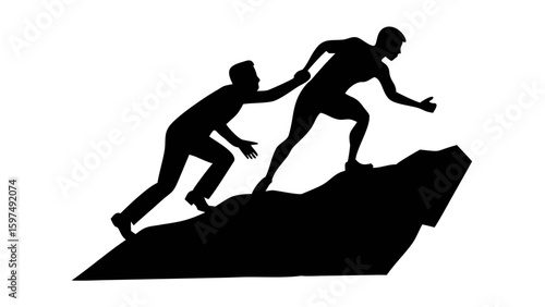 Climbing Together: Two figures working collaboratively, supporting one another to achieve a shared objective against a clean backdrop, representing the essence of teamwork and mutual support.