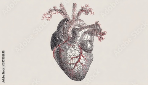 Detailed anatomical drawing of a human heart
