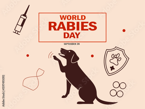 World Rabies Day Illustration with Dog Silhouette Syringe and Shield Promoting Awareness and Vaccination on September 28th