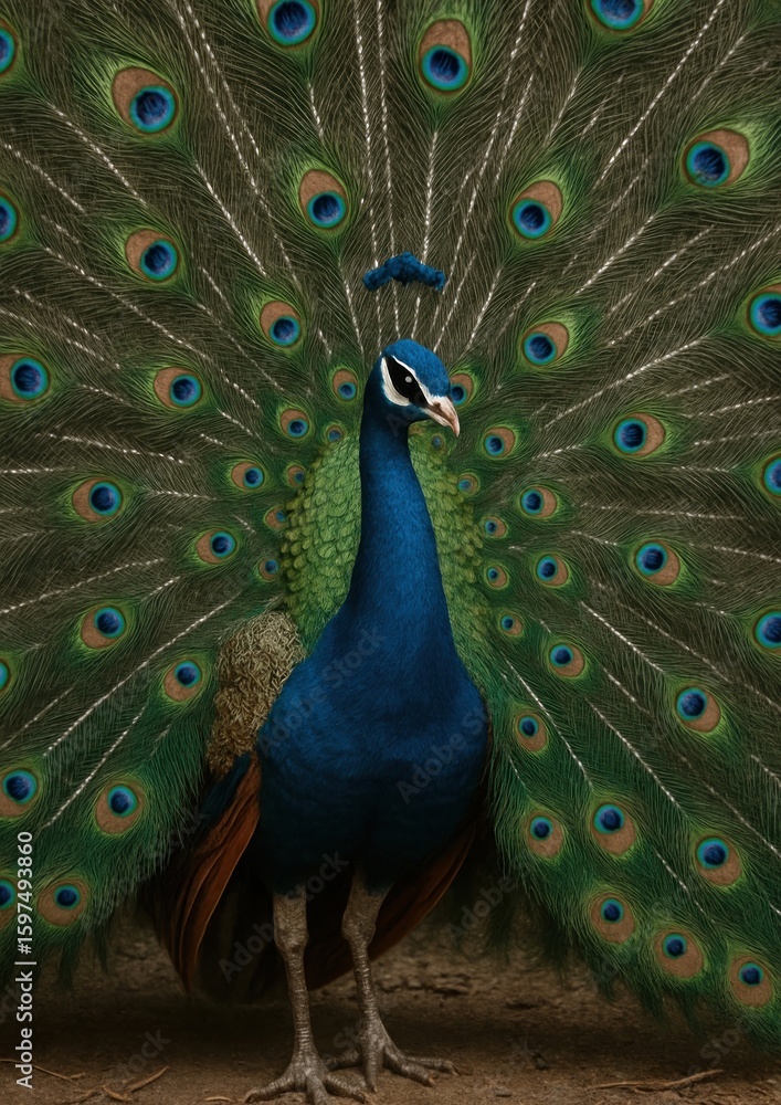 Obraz premium Vibrant peacock displaying feathers