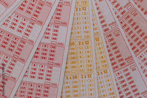 Cuadro en lienzo Tickets for a numbers game, big lottery win, blank unmarked tickets in an intern