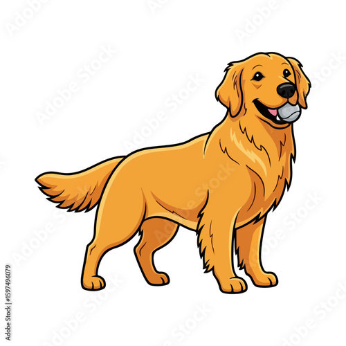 Golden retriever cartoon, colored cartoon with line art and white background. AI generated image.