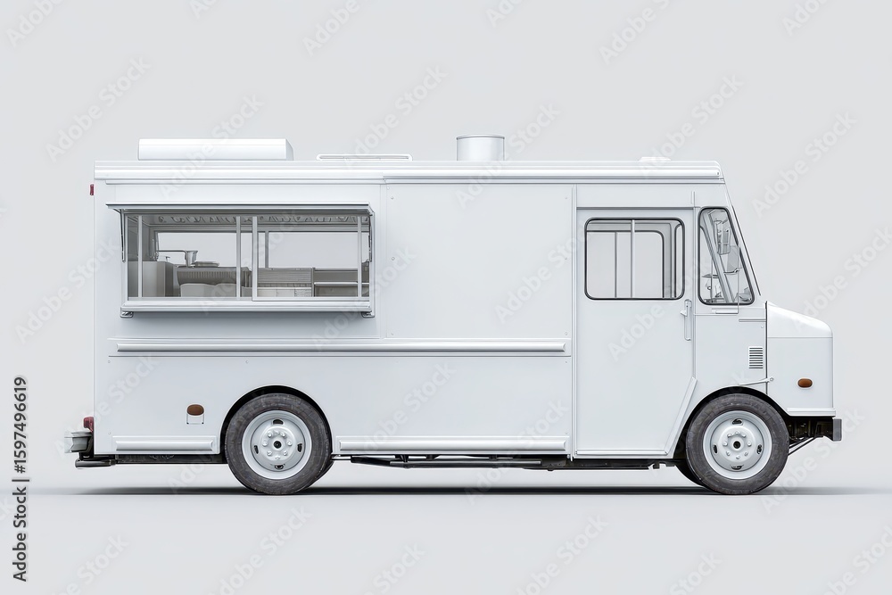 Naklejka premium Minimalist blank food truck design ready for custom branding and culinary adventures in an urban environment