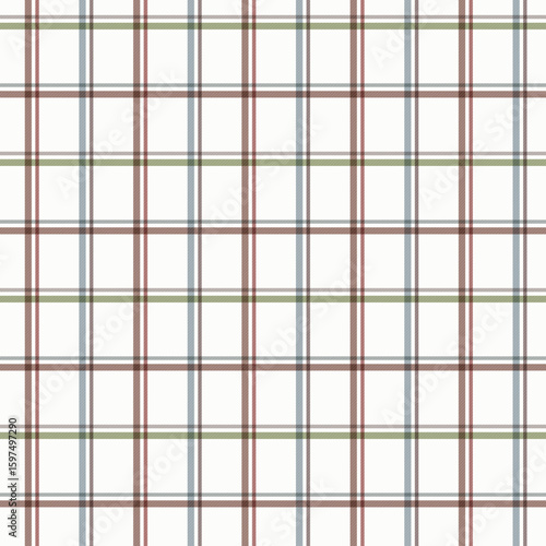 Blue, green, brown lines on beige tartan seamless pattern background. Vector