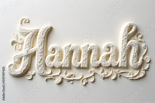 Hannah Name Decorative Wall Art with Ornate Flourishes in White Elegant Style