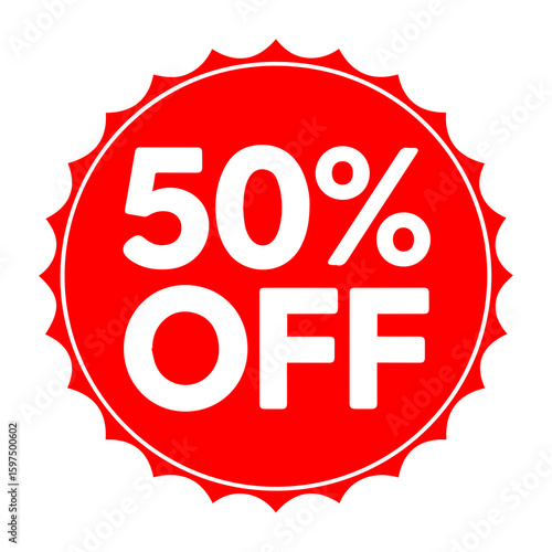 Vector round circular sticker badge 50 percent off sales marketing retail isolated on white