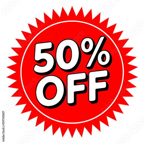 Vector round circular sticker badge 50 percent off sales marketing retail isolated on white