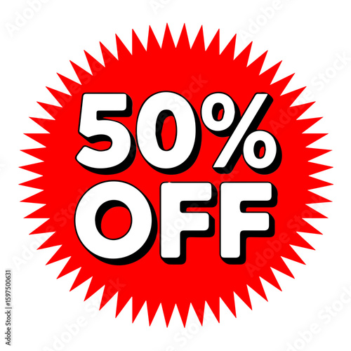 Vector round circular sticker badge 50 percent off sales marketing retail isolated on white