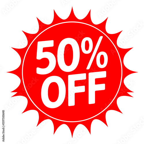 Vector round circular sticker badge 50 percent off sales marketing retail isolated on white
