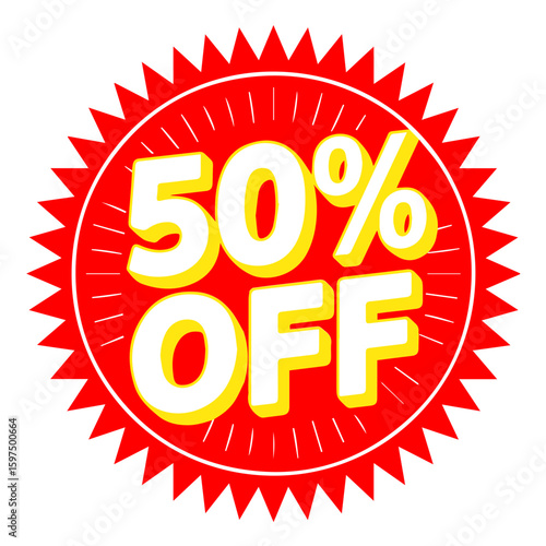 Vector round circular sticker badge 50 percent off sales marketing retail isolated on white