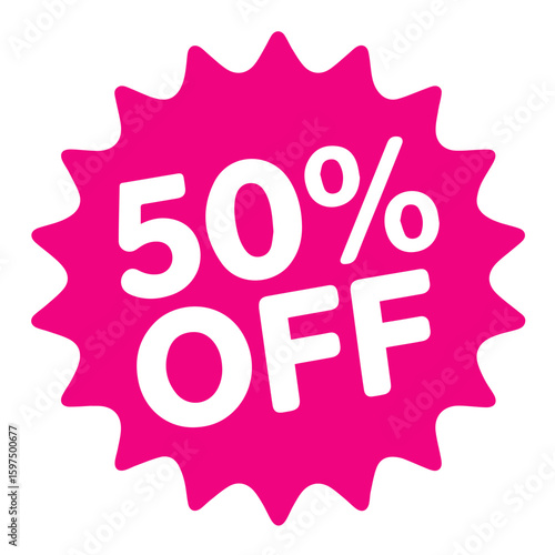 Vector round circular sticker badge 50 percent off sales marketing retail isolated on white