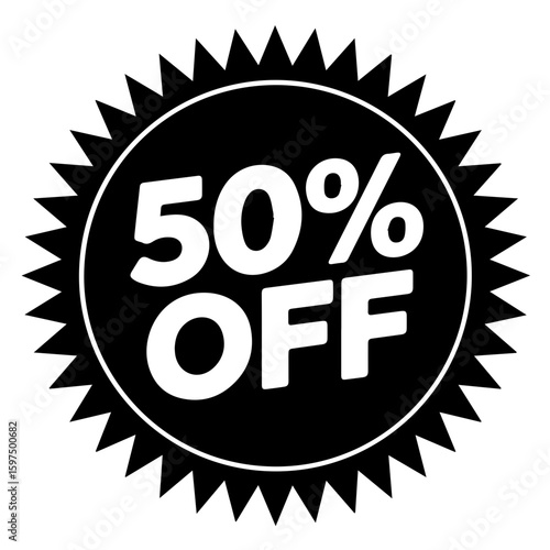 Vector round circular sticker badge 50 percent off sales marketing retail isolated on white
