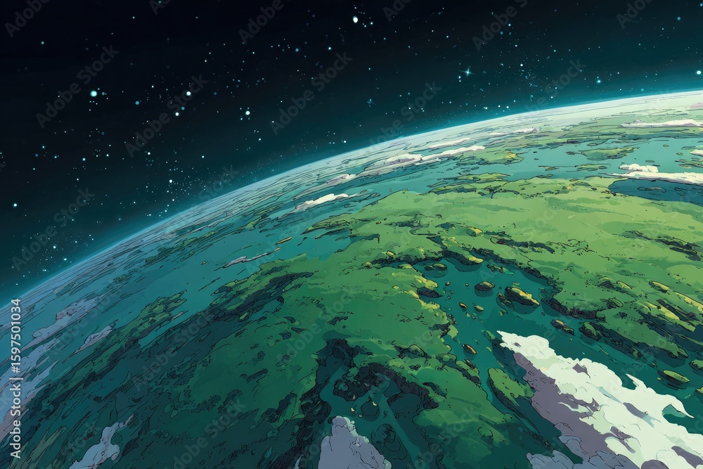 Fototapeta premium A stylized view of Earth from space, highlighting Europe