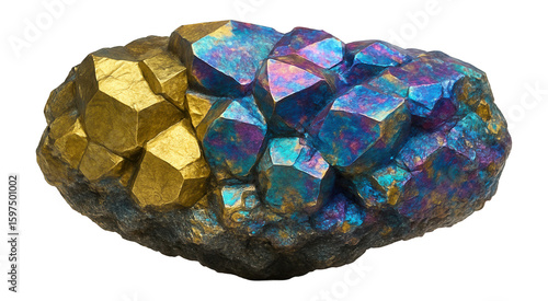 Chalcopyrite specimen displaying brassy yellow color with iridescent tarnish