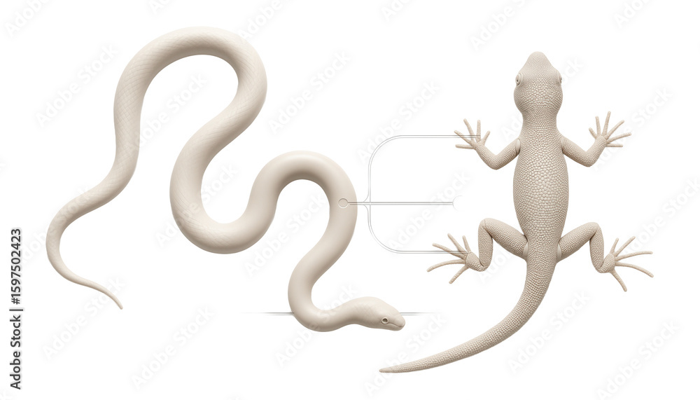 Fototapeta premium Morphological comparison of a snake and a lizard highlighting limb evolution.
