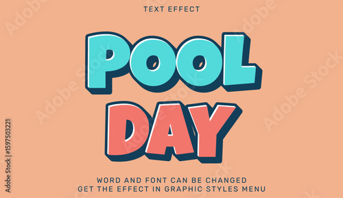 Playful pool day text effect design in bright summertime colors
