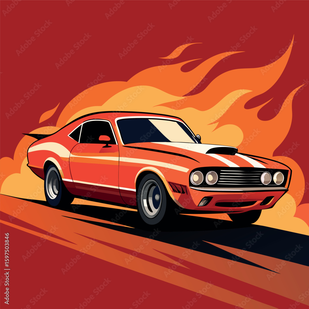 Obraz premium Classic Muscle Car Burning Rubber