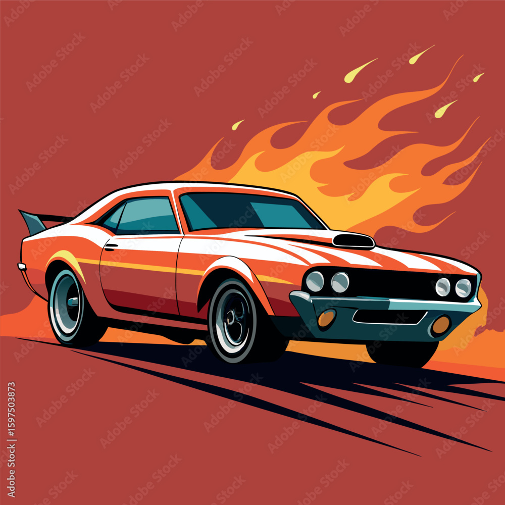 Fototapeta premium Classic Muscle Car Burning Rubber