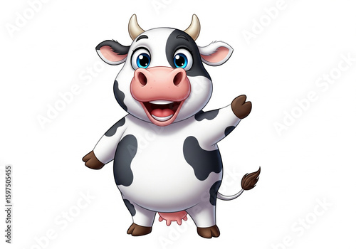 Cute Cartoon Cow Character Waving Hello