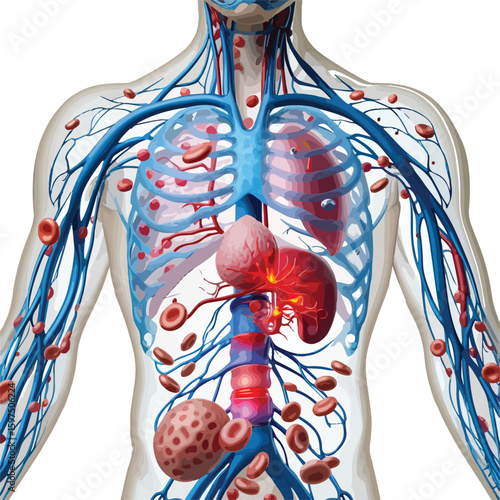 Human circulatory system internal organs and blood cells  Vector illustration line art EPS download