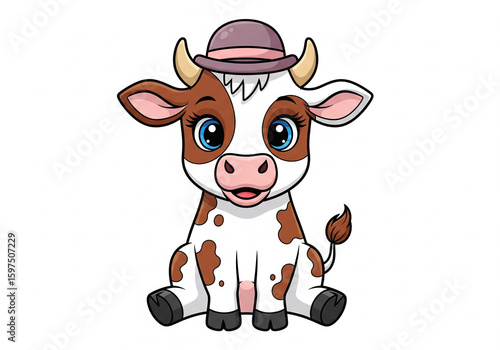Cute cartoon calf wearing a stylish hat