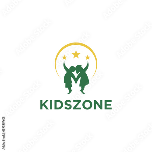Playful Kidszone Logo Design Featuring Children and Stars for Childcare and Education