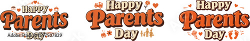 Happy Parents Day Retro Lettering Design with Hearts and Stars 