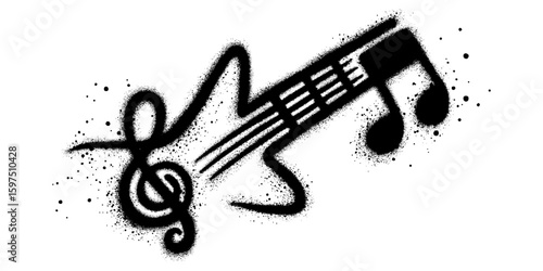 Event poster graffiti design. guitar, treble clef icon. Labels, covers, t-shirt prints, paintings.