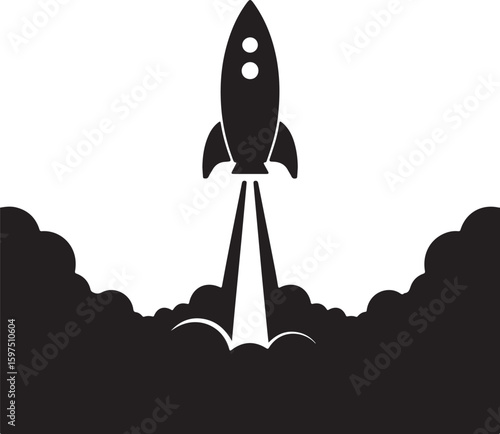 Rocket launch with smoke trail, soaring upwards, vector illustration of a space mission
