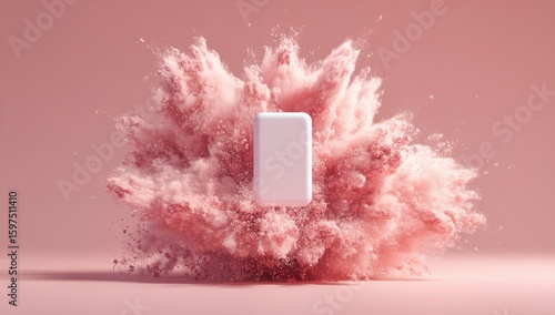 White phone in a pink powder explosion