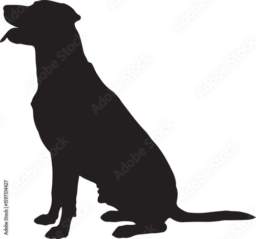 Silhouette of a dog sitting patiently with tongue out. Originally a scalable vector graphic.