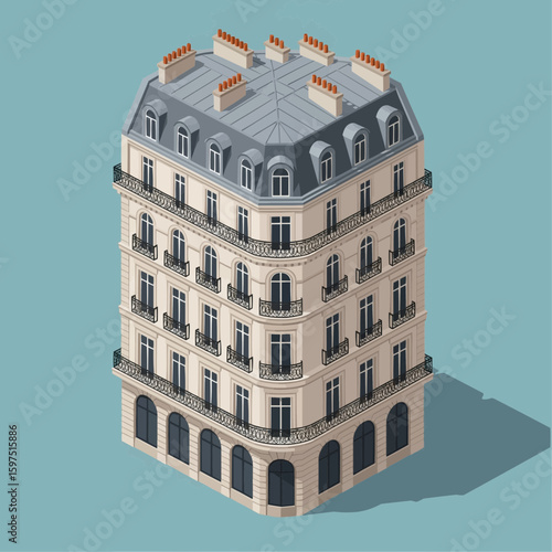 Parisian Haussmann Building with Iron Balconies