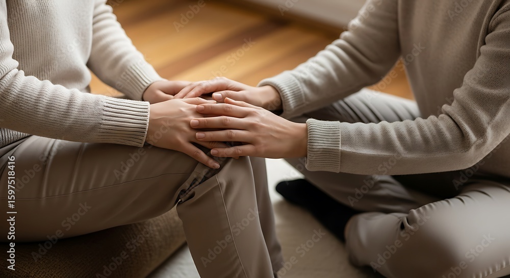 Fototapeta premium Two people holding hands for comfort and support