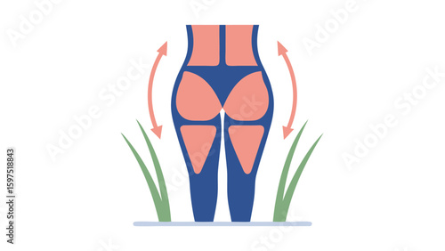 woman's lower body with arrows indicating movement and grass on either side of her legs