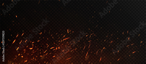 Bottom fire background with particles, sparks and smoke on transparent base. Ideal for fire scenes, hot effects, action design and combat visual themes.