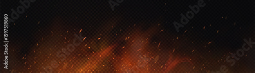Bottom fire background with particles, sparks and smoke on transparent base. Ideal for fire scenes, hot effects, action design and combat visual themes.