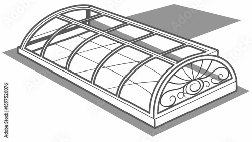 Vector Decorative glass structure with arched roof and internal divisions, showcasing elegance