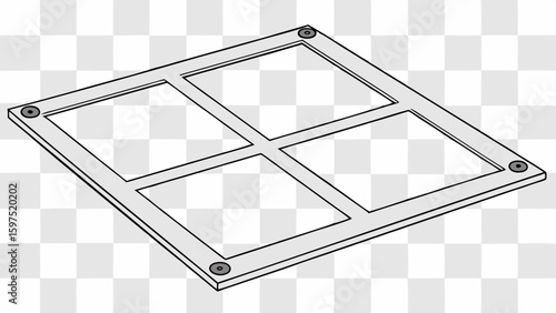 Vector Transparent square glass pane with screws at each corner, showcasing modern design