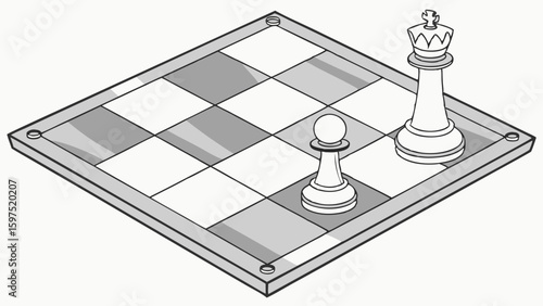 Vector Chessboard with pieces, king and pawn, in strategic position