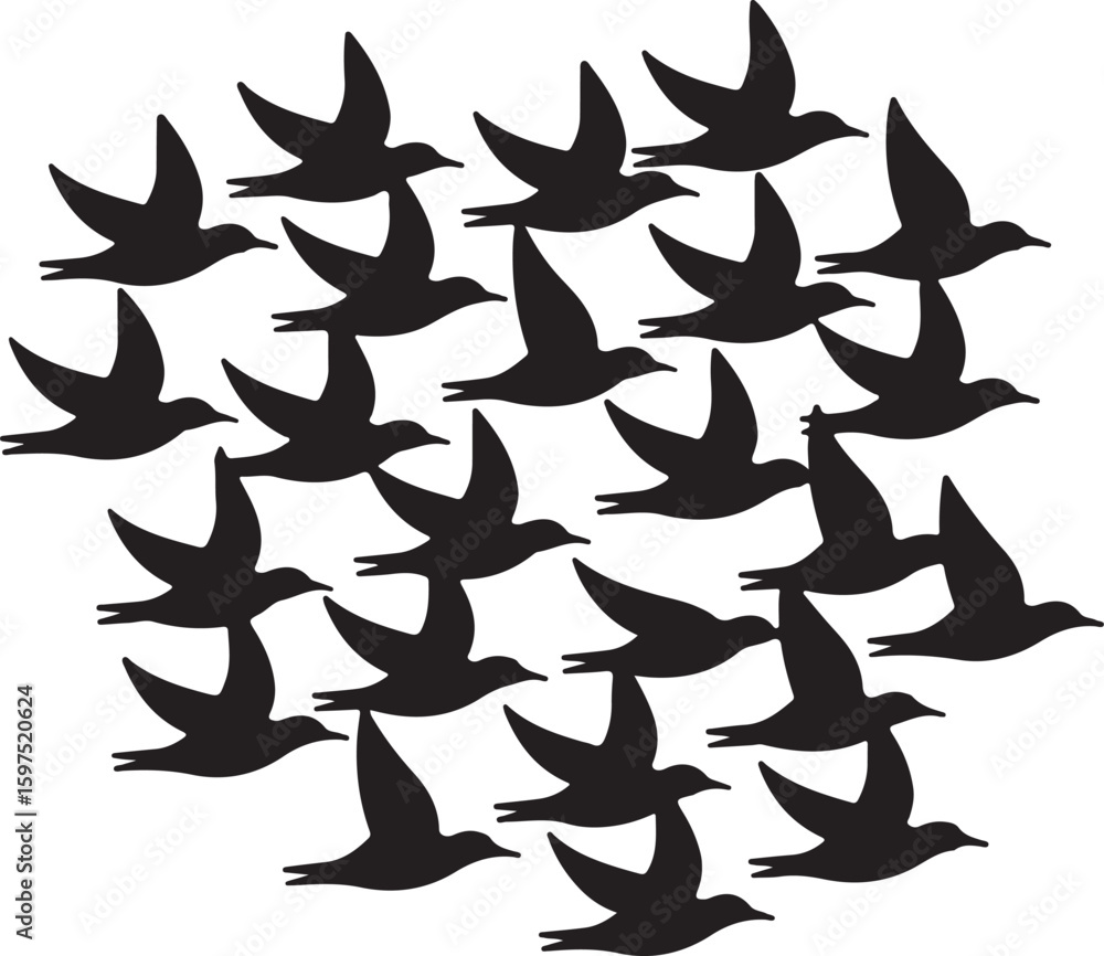 Fototapeta premium Flock of birds in flight forming a dynamic group soaring together in a unified direction