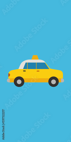 Simple illustration of a yellow taxi cab isolated on a blue background