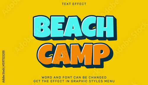 Bold graphic typography text effect featuring beach camp theme on yellow background