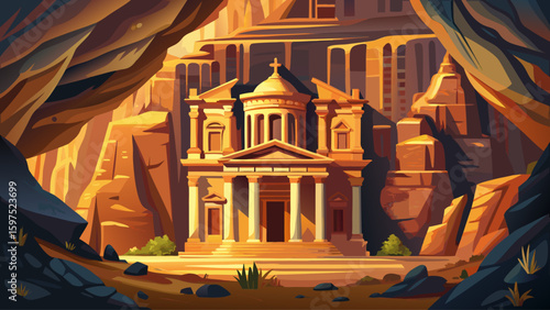A sandstone merchant house in Petra, Jordan, carved into the cliff face and echoing Nabataean engineering and desert heritage