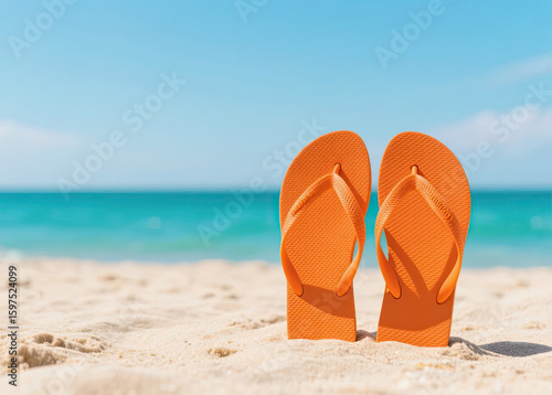 Wallpaper Mural flip flops on the beach Torontodigital.ca