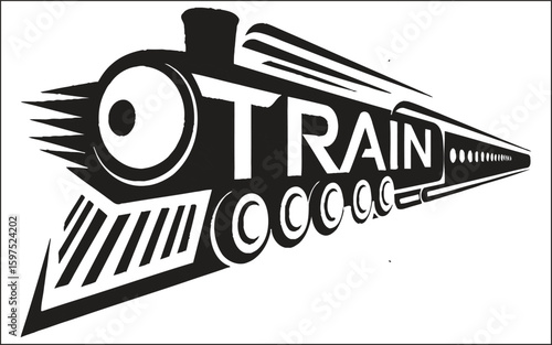Black and white stylized train with word train locomotive engine