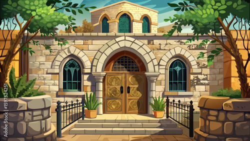 An old limestone house in Jerusalem’s Old City with arched entryways, domed rooftop, and intricate iron window grilles, reflecting centuries of layered history and faith